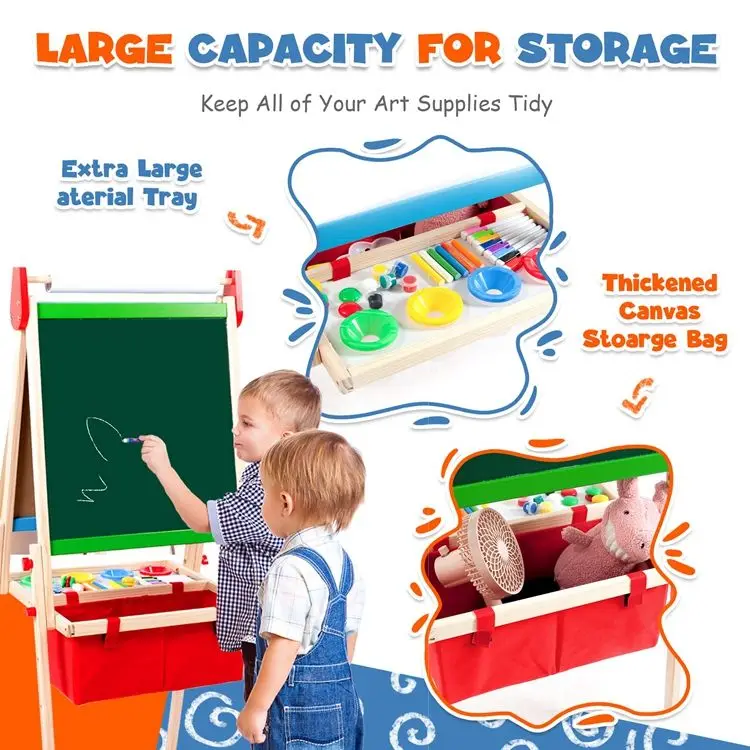Tiktok Hot Accessories Adjustable Double-Sided Board Wooden Kids Easel Drawing Board With Magnetic Chalkboard