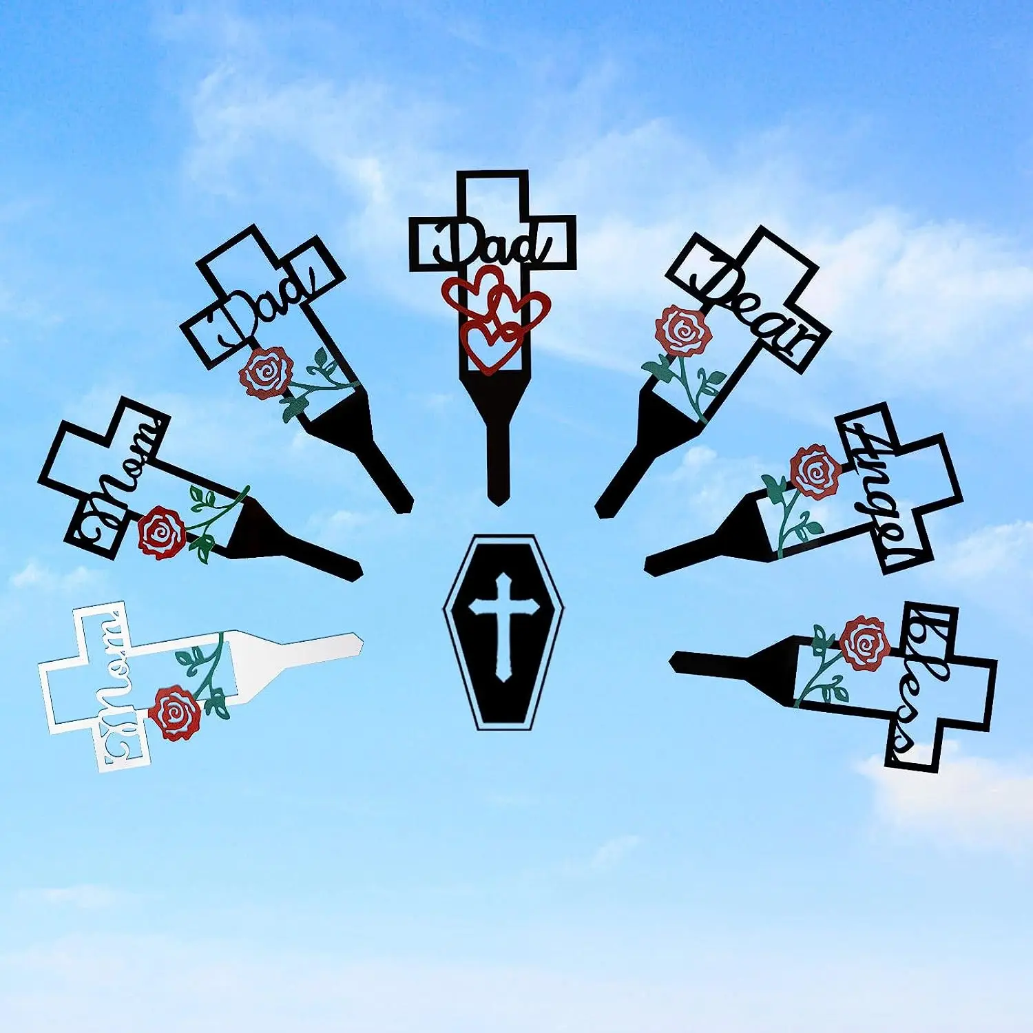 Metal Cross Garden Stake Graves Cemetery Decorations, Cemetery Memorial Cross Stake for Dad,Mon,