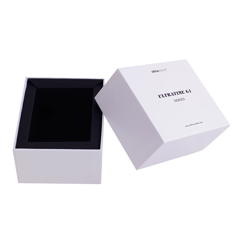 Custom Lid & Base White Gift Boxes with Black EVA Foam Inside for Watch Cosmetics Gifts Packaging Eco-friendly Paper Gift Box