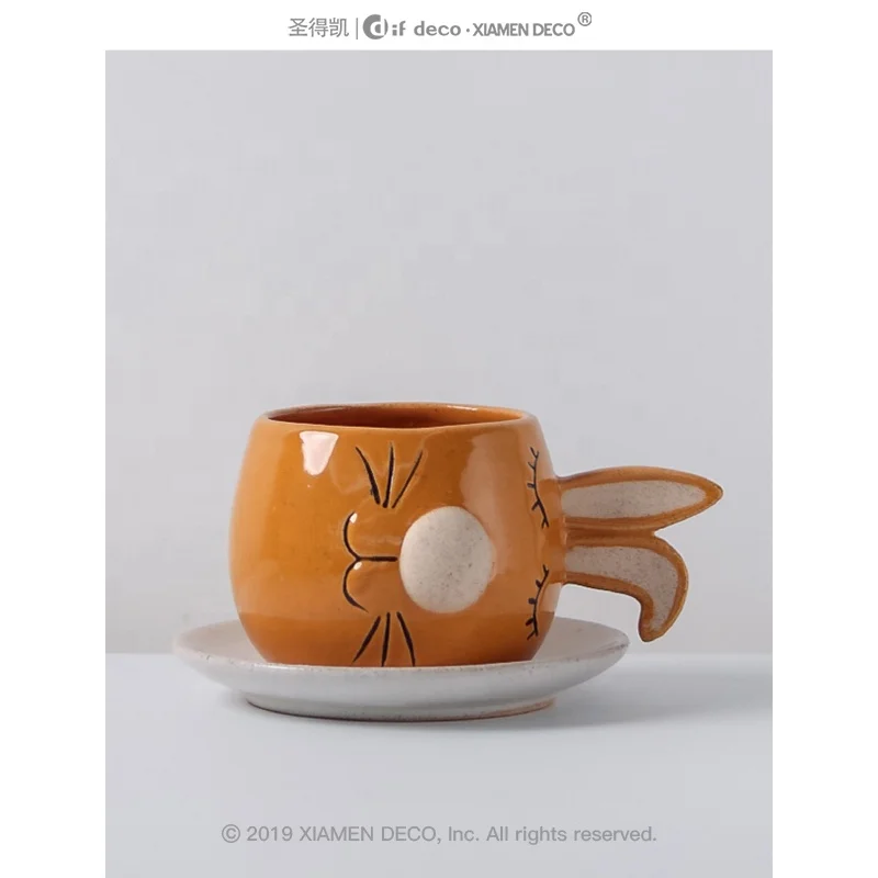 Cartoon tea cup and saucers ceramic Easter decorations porcelain mug set