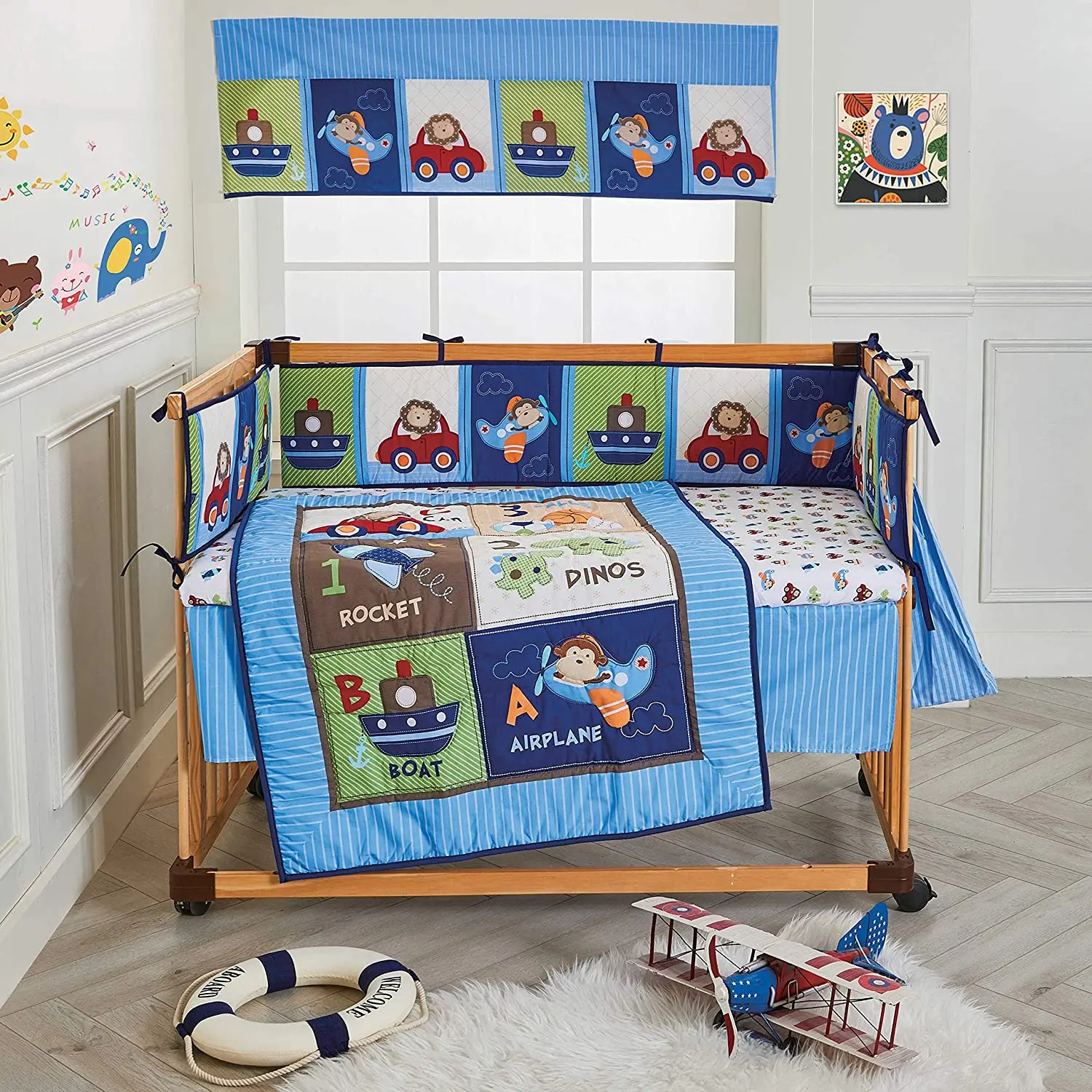 baby plane crib bedlinen Blue Travel Car and Airplane Crib Sets for Boys and Girls Little Pilot nursing bedding sets