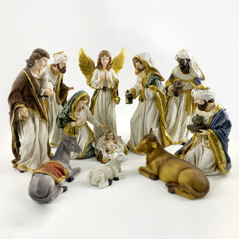 Home tabletop ornament resin catholic decoration figurine nativity set for sale