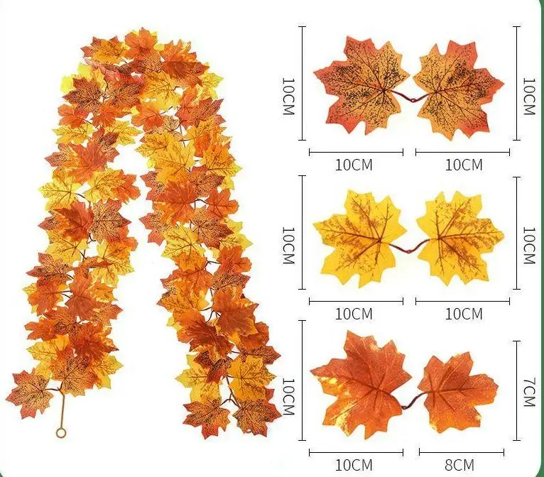 Autumn Decoration Foliage Plastic Maple Leaves Rattan Fall Leaf Garland for Home Party Halloween Thanksgiving