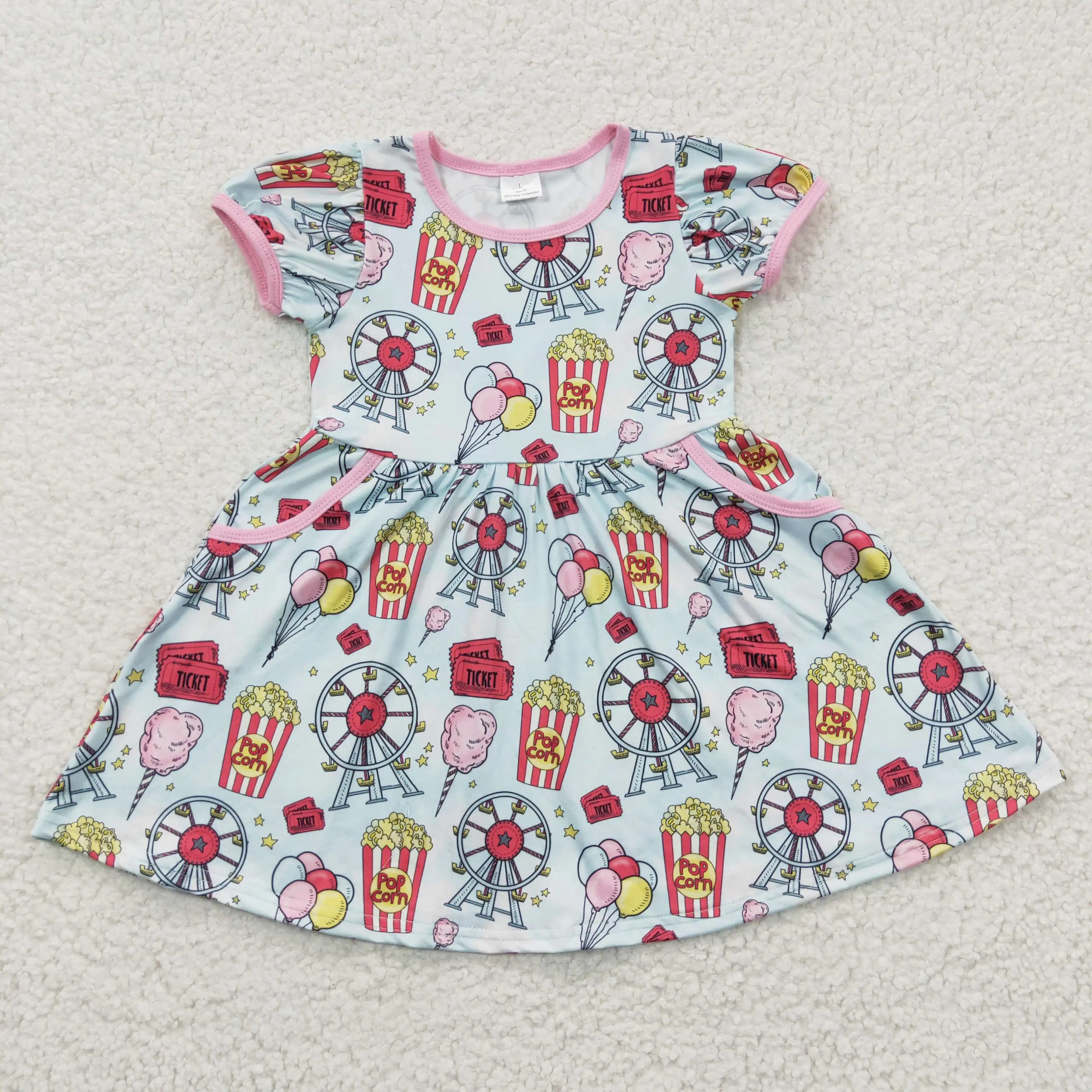 Wholesale Children Toddler Knee length Birthday New Clothes Boutique Baby Girl Summer Short Sleeves Kid Founty Fair Pocket Dress