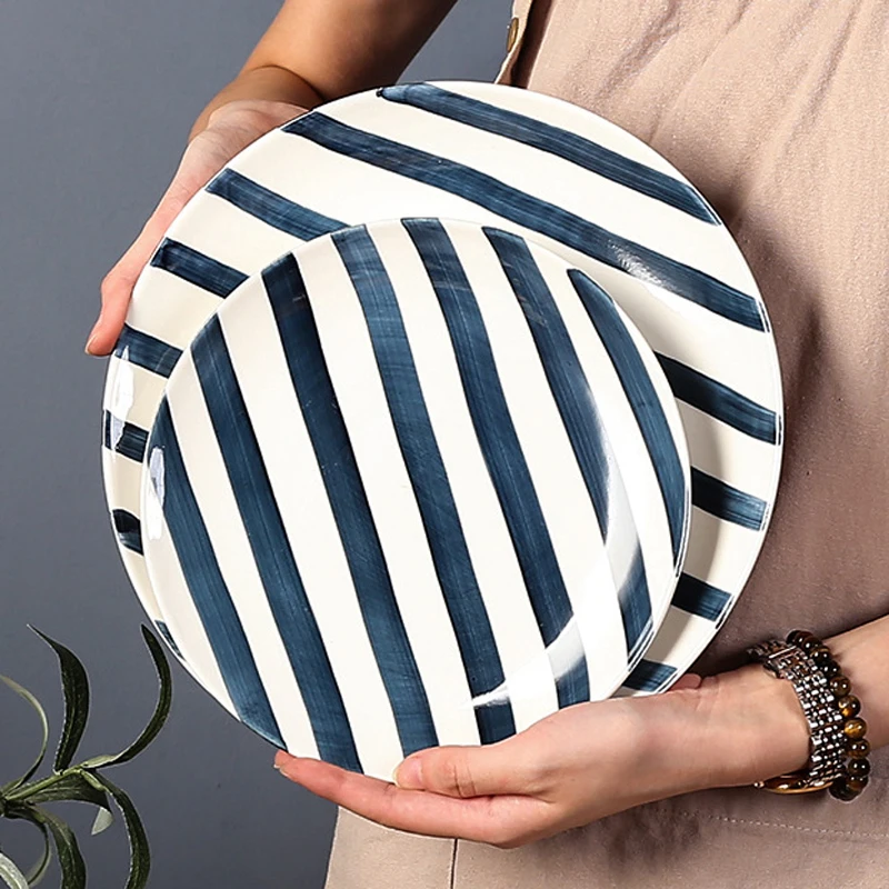 wholesale chinese round blue and white small porcelain plate and bowl set for eating rice