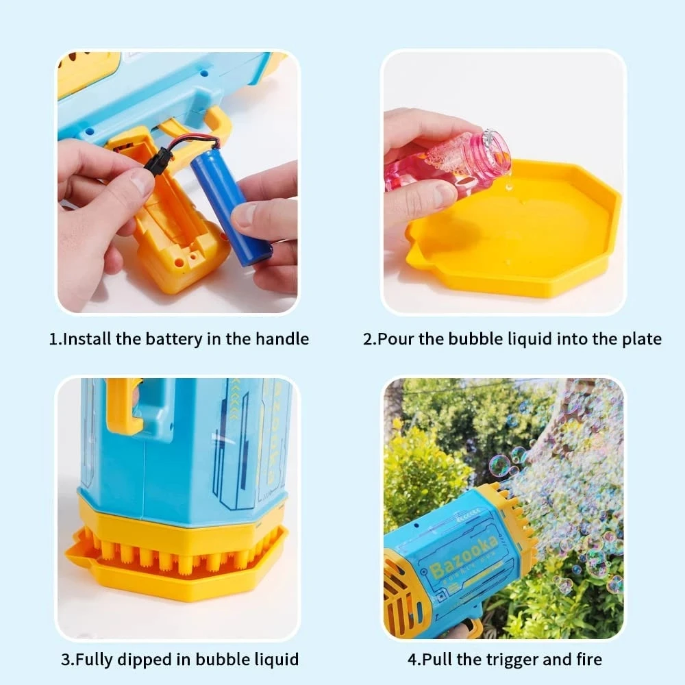 69 Hole Gatling Bubble Machine for Children Automatic Bazooka Bubble Gun wit Color Light Electric Soap Bubble Maker Toy For Kids