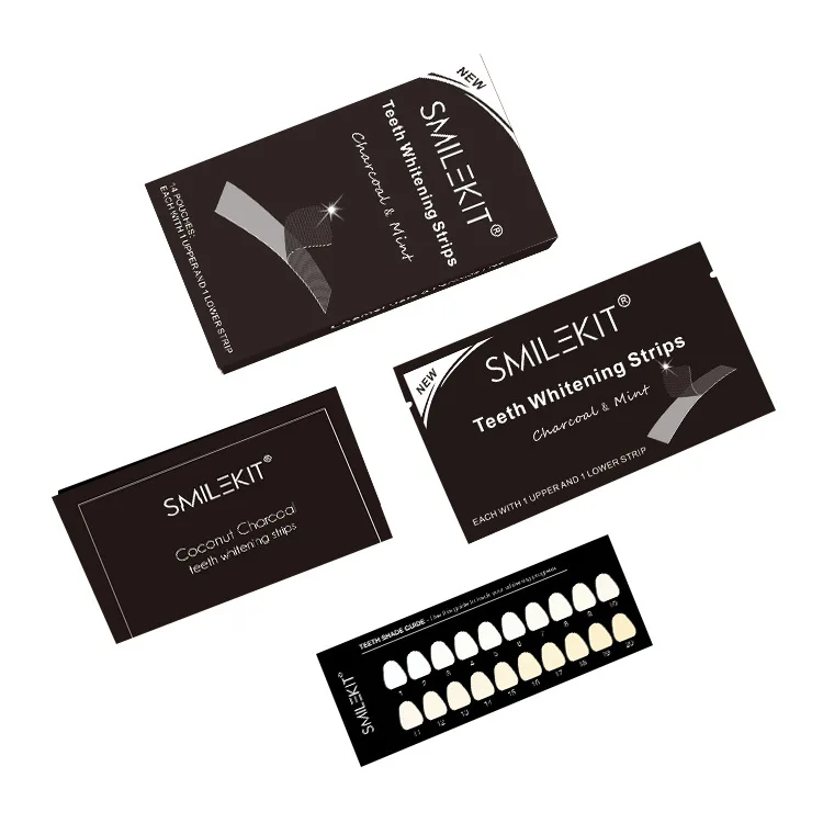 Natural Mint Flavors Coconut Shell Charcoal Black Teeth Whitening Strips