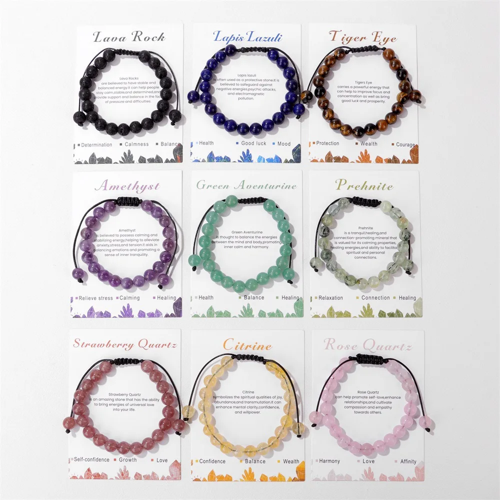 Adjustable Natural Crystals Stone Couple Bracelet Lucky Macrame Rose Quartz Lava Rock Stone Bracelet for Men