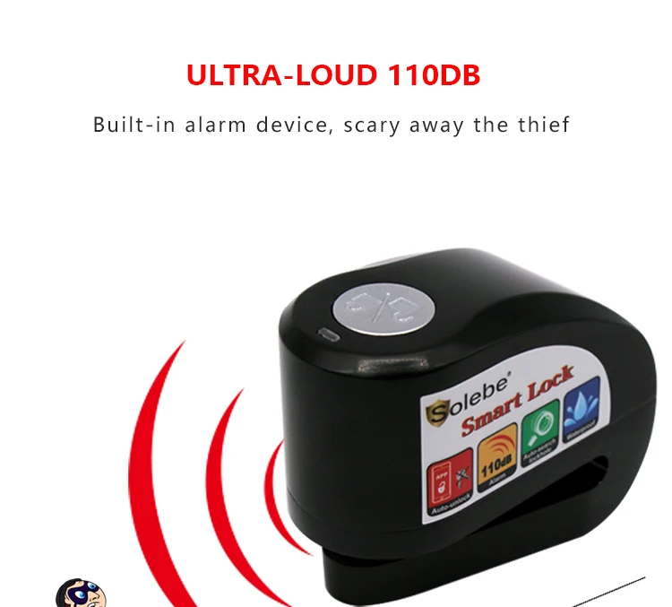 smart app control waterproof motorcycle alarm locks anti theft bicycle brake disc lock