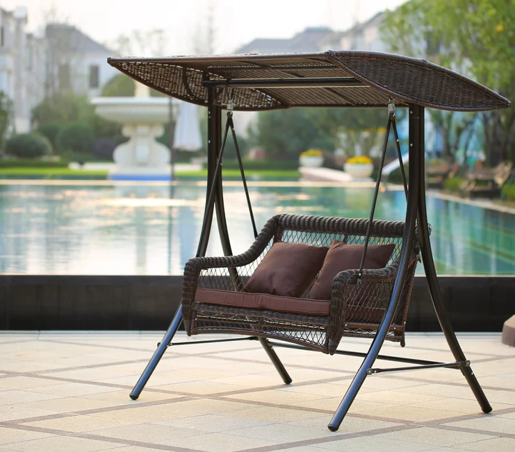 Outdoor Rattan Swing bench Chaise Lounge Adult Double Swing Chair