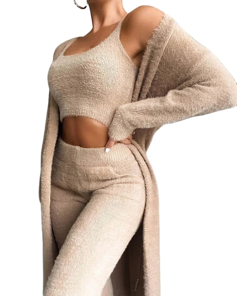 
LH Wholesale Fashion Hot Selling 3 Piece Lounge Wear Women Best Selling Loungewear 3 Pcs Pajama Set 