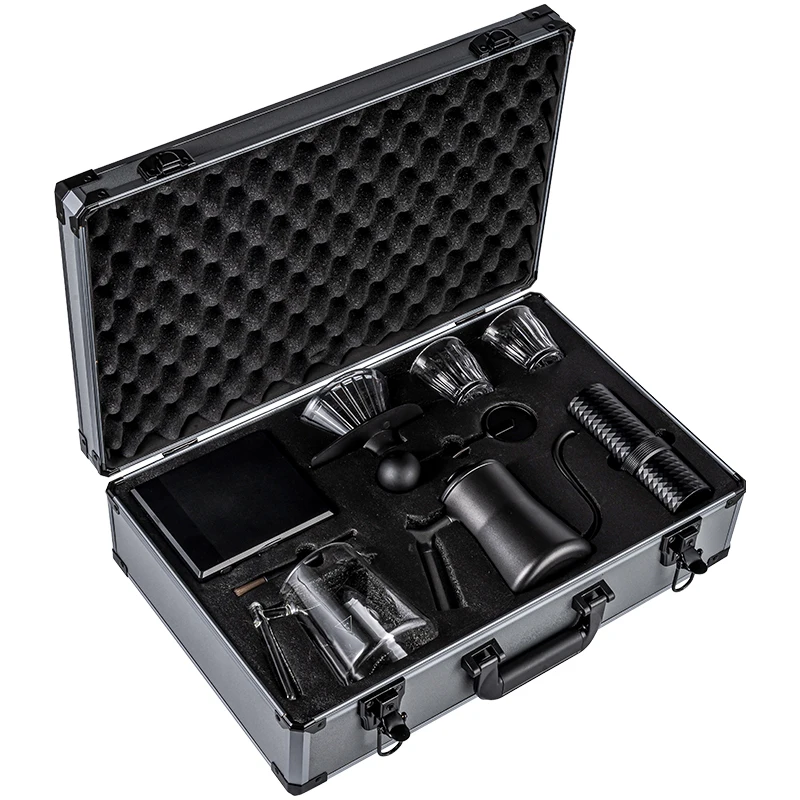 Hot Sale 9 Pieces Premium Travel Case Arabic Coffee Kit with Pour Over Kettle Manual Grinder Hand Drip Coffee Set