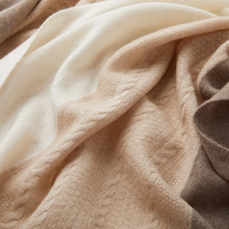 Cable Cashmere Scarf Shawl Inner Mongolia OEM Custom Winter 100% Knitted Cashmere Scarf For Women