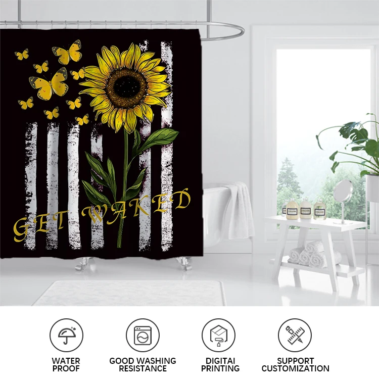 Современная декоративная душевая занавеска в виде подсолнуха из 100% полиэстера оптом для ванной