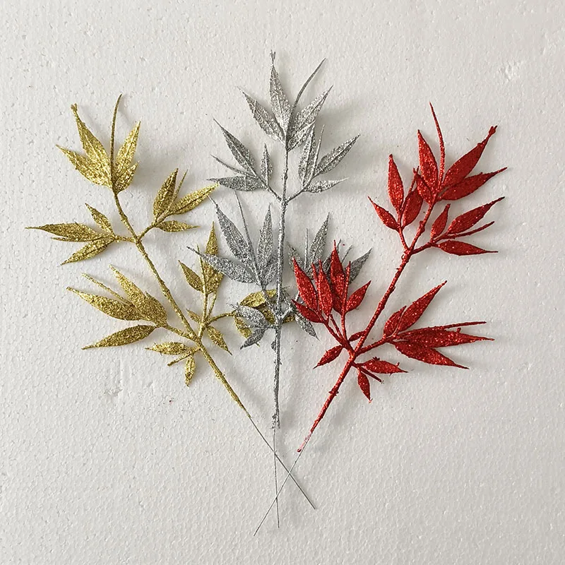 Artificial glitter leaves for Holiday Decorations DIY Ornaments Artificial Flower Christmas branch