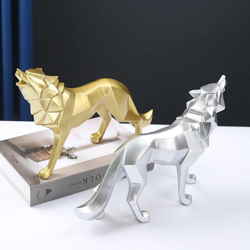 Nordic creative resin crafts animal geometry Wolf ornaments home living room office desktop decoration gifts