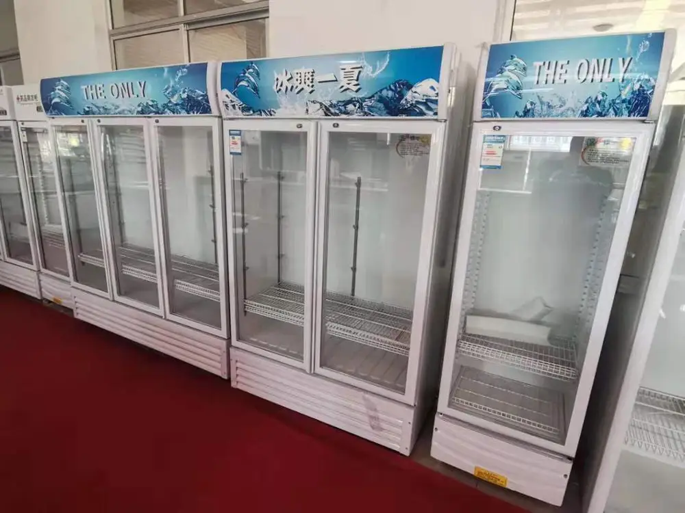 Large capacity double layer glass doors standing drink freezer upright Beverage bar fridge refrigerator