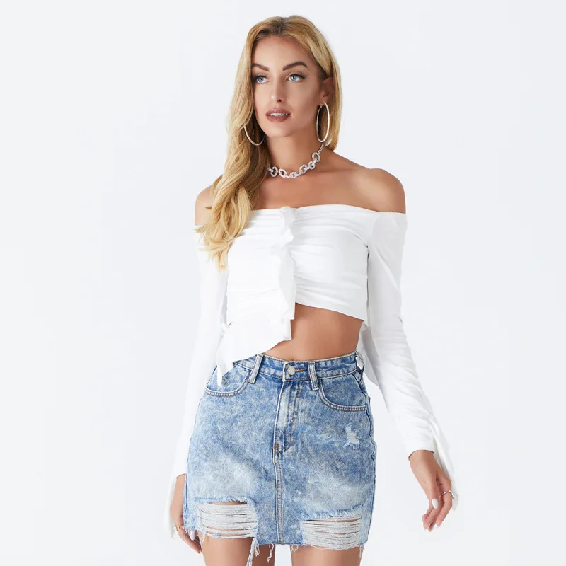 SK2009 INS Best Sales Fashion Washed Ripped Womens Skirts Short Jean Skirt Lady Short Skirt