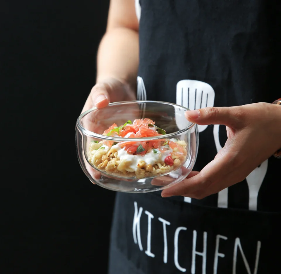 Wholesale 250ml 300ml 500ml 800ml 1000ml High Borosilicate Double Wall Glass Bowl Fruit Salad Bowl