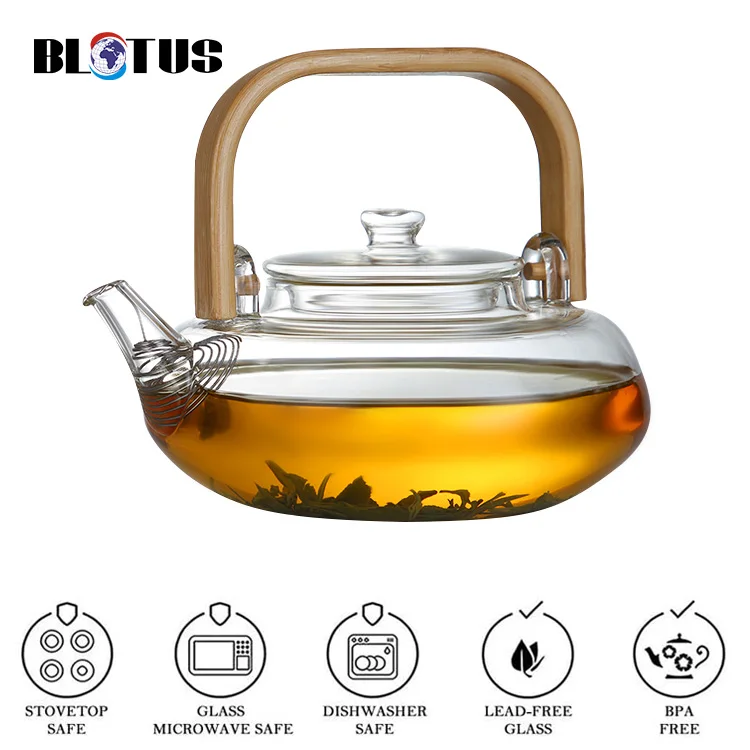 High Borosilicate Custom Glass Tea Set Including Glass Teapot With Bamboo Handle And Glass Cup