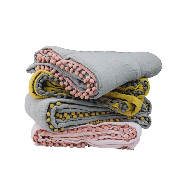 pompon gauze wrap baby muslin swaddle