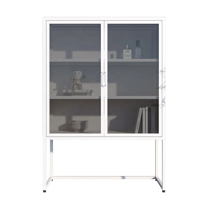 Modern Design Metal Bedroom Cabinet Mesh Door Steel Iron Glass School Workshop Gym Good Ventilation Office Furniture Panel Wood