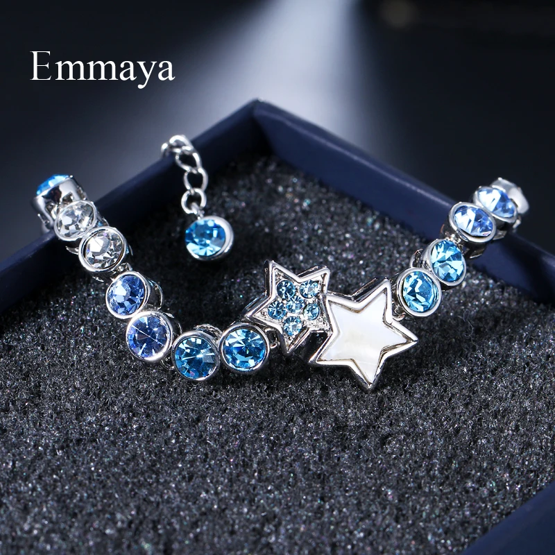 EMMAYA Fashion Romantic Star Blue Stone Cubic Zircon Silver Plated Elegant Bangle Bracelet for Women Bridal Wedding Jewelry Gift