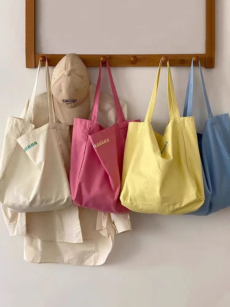 Custom Logo Girls Ins Fashion Large Capacity School Tote Bag Canvas Shoulder Book Handbags Cotton Inspired Shopping Bags