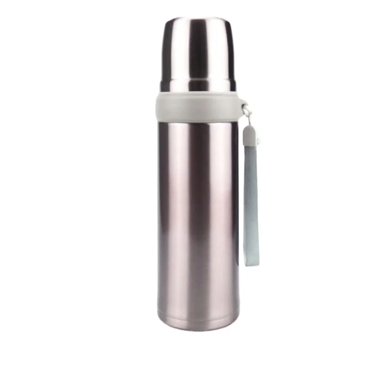 Wholesale factory double wall stainless steel Tea mug bottle hot and cold  water bottle bullet style thermoses with rope handle