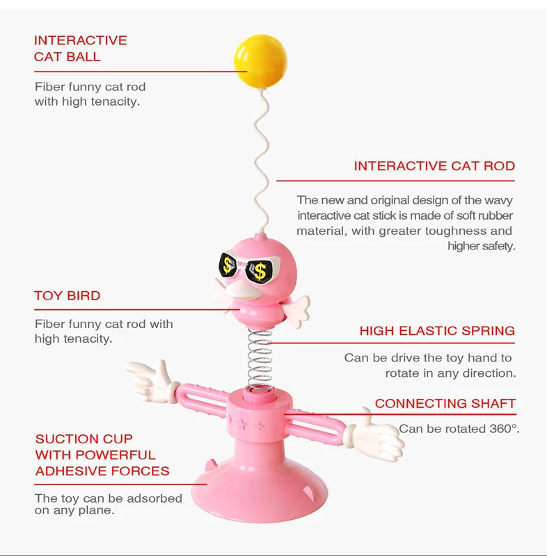 Hot Selling New Pet Interactive Feather Spring Cat Toy 360 Degree Rotate Kitty Toy High Elasticity Spring Cat Ball Toy