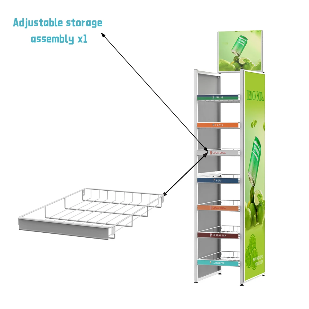 Retail Beverage Rack Metal Cola Display Rack Customized Supermarket Aluminum Beverage Bottle Display