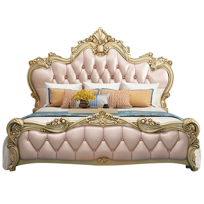 European solid wood double king queen bed storage princess wedding bed modern simple 1.8m 1.5m luxury soft bag bedroom set