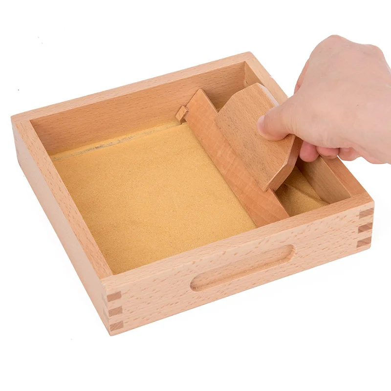 Montessori Writing Practice Box Toy Wooden Montessori Box with Sand Child Educational Teaching Kids Sand Scraper Box