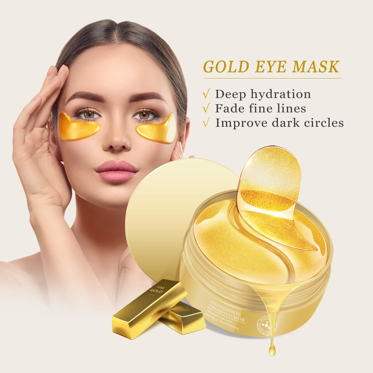 Wholesale KOEC 24K Gold Eye Patch Silicon 60pcs Wholesale Mask for Puffy Eye and Dark Circle Nourish Moisturizing Under Eye Mask