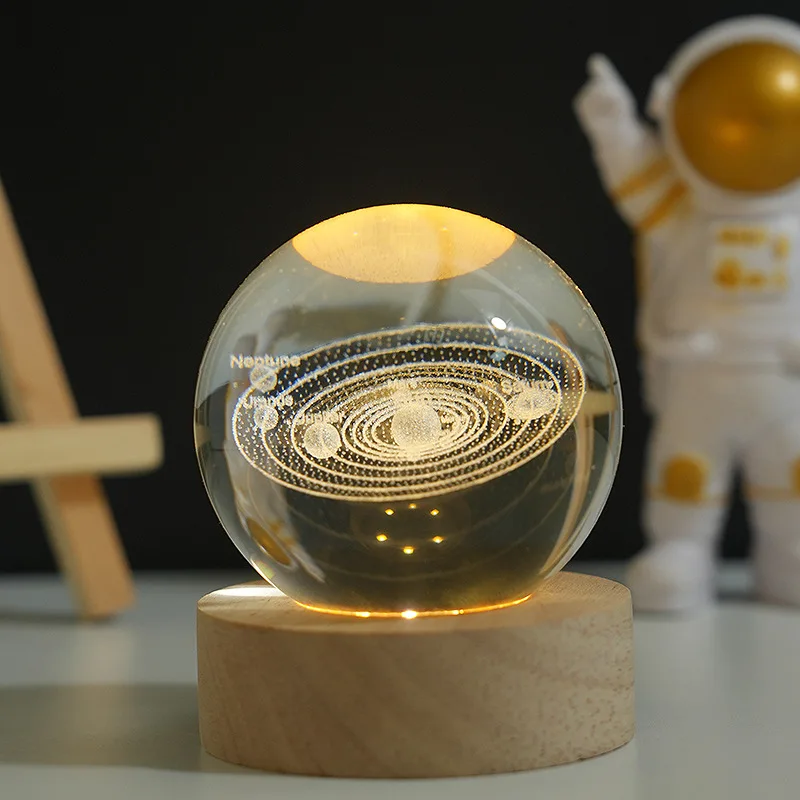 3d Jupiter солнечная система планета Луна Кристалл Светодиодная лампа многоцветная освещенная спальня стол хрустальный шар свет