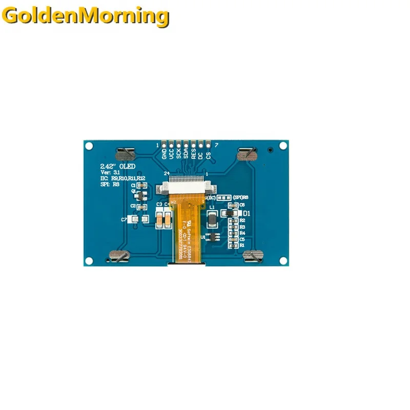 OLED-дисплей с разрешением 128x64, 2,42 дюйма, с интерфейсом SPI/IIC, желтый, 3-5 в постоянного тока