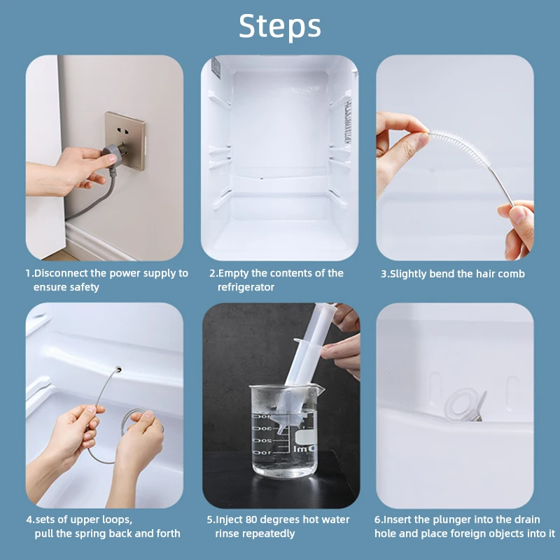Multifunction Refrigerator Drain Hole Clog Remover Dredge Tool Set Cleaning Refrigerator Hole Brush Car Drain Unclogging Gadget