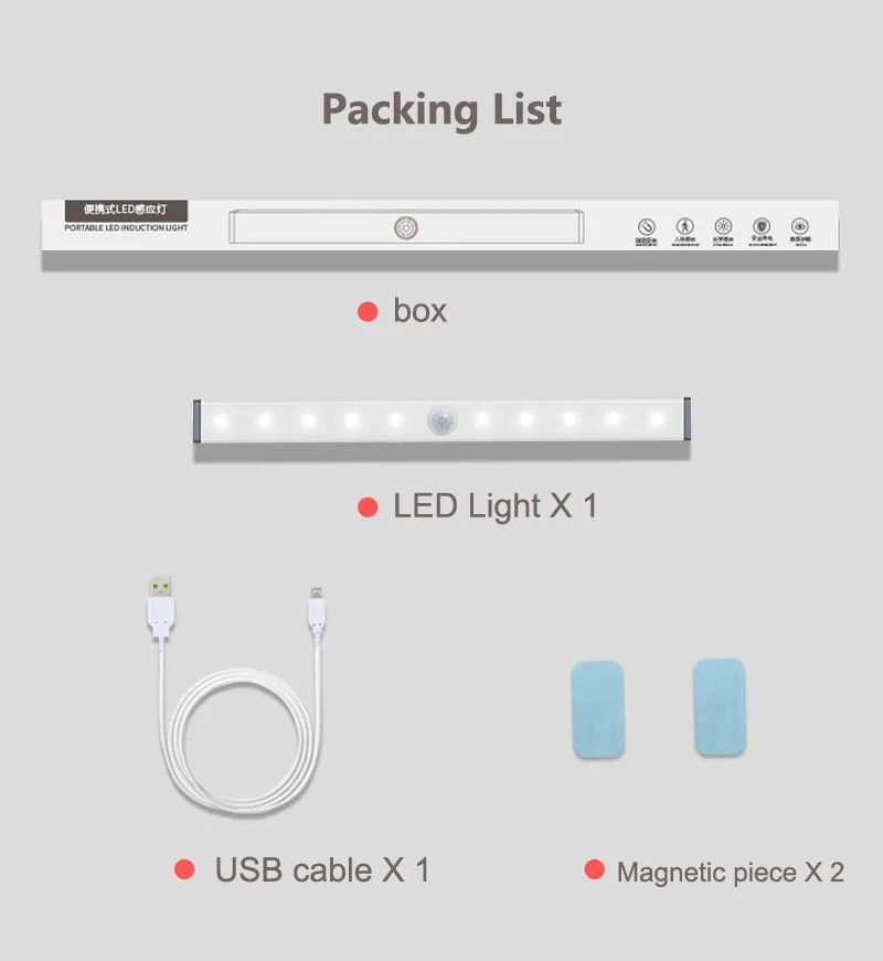 USB Rechargeable Magnetic Wall Motion Sensor Night Lamp Warodrobe Light Under Led Cabinet Lights