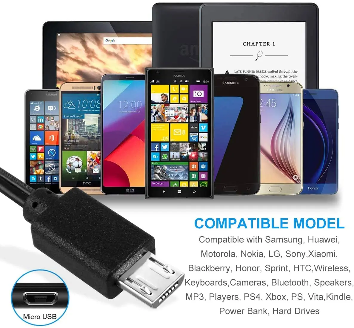 5V 9V 12V 2A 24W Micro USB Wall Charger Android Charger Cable for Charging of Android Smartphone Kindle Fire Security Camera