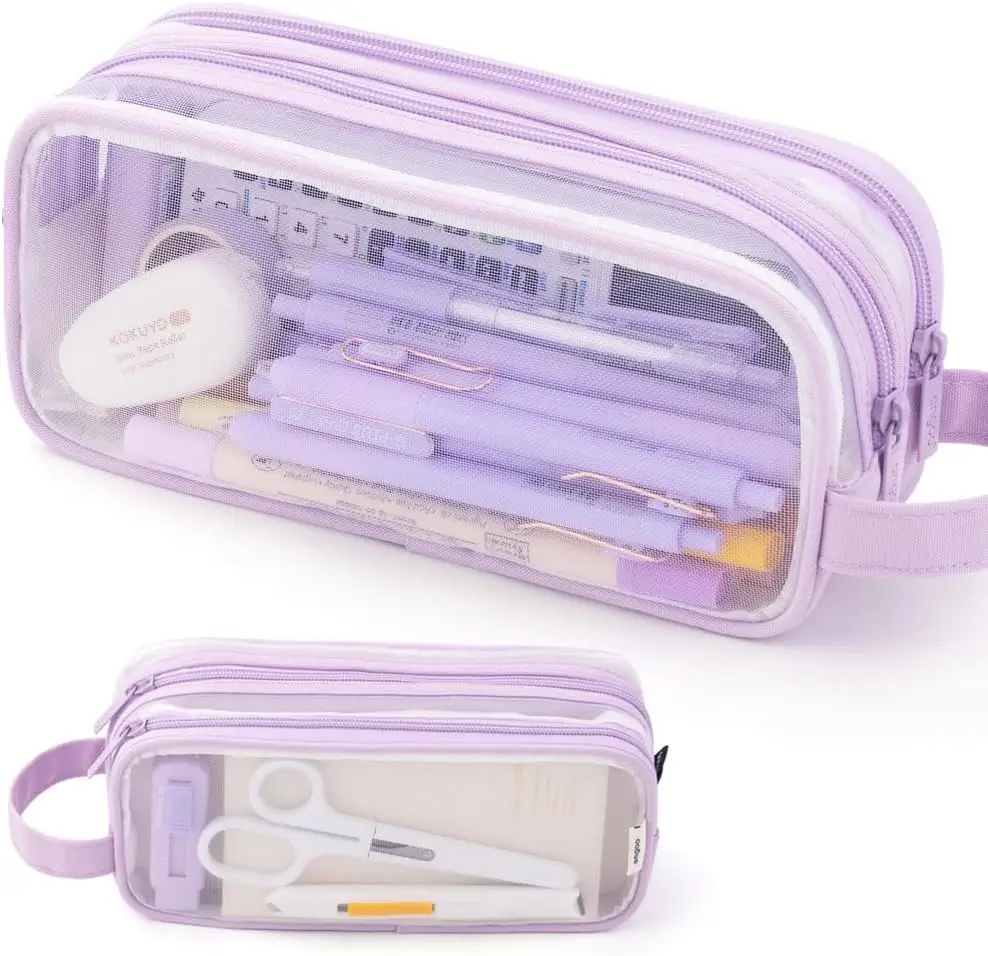 Transparent Zip Makeup Mesh Pencil Storage Bag Handheld Multifunction Pencil Pouch