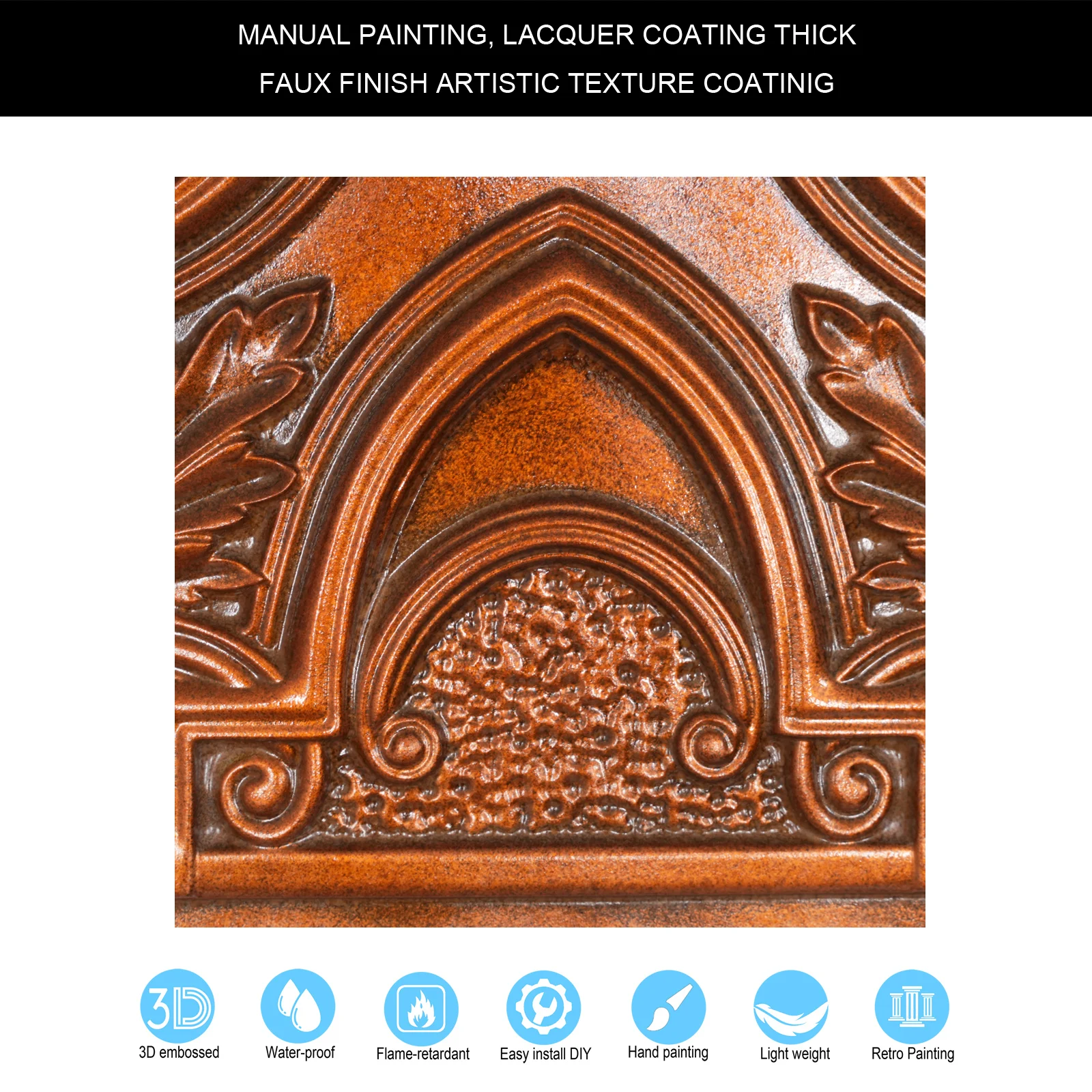 Vintage Ceiling Tin Tiles 3D Embossed Wall Board Drop in Ceiling Panels PL11 Archaic Copper