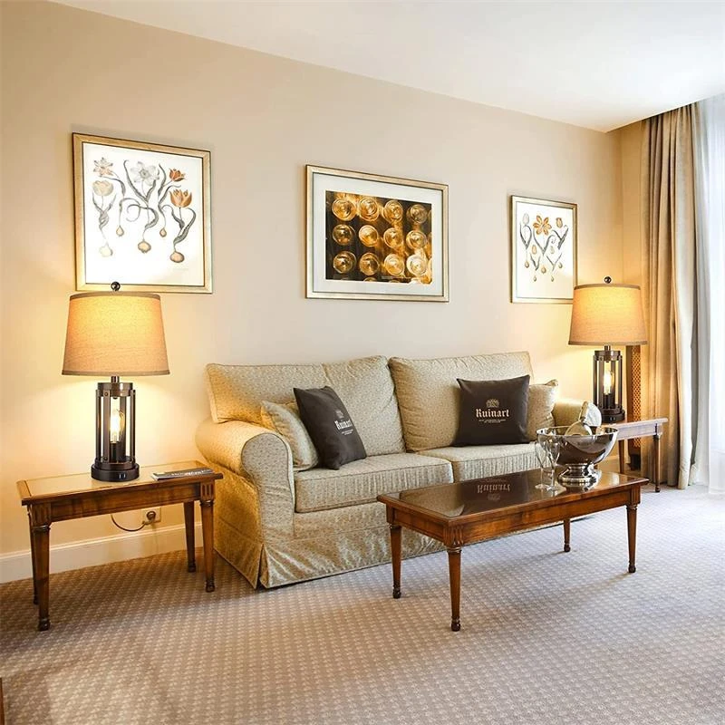 Dimmable Farmhouse Touch Lamps Modern Black Nightstand Desk Lamp with two USB ports for Living Room