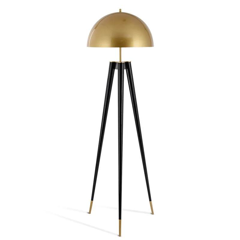 Modern luxury large size gold mushroom black iron tripod led stand floor lamp for sitting room office