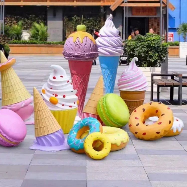 Giant Sweet Props Fibre Glass Doughnut Donuts Candy Sculpture Lollipop Foam Sweets And Donut Statue Sculpture For Sale
