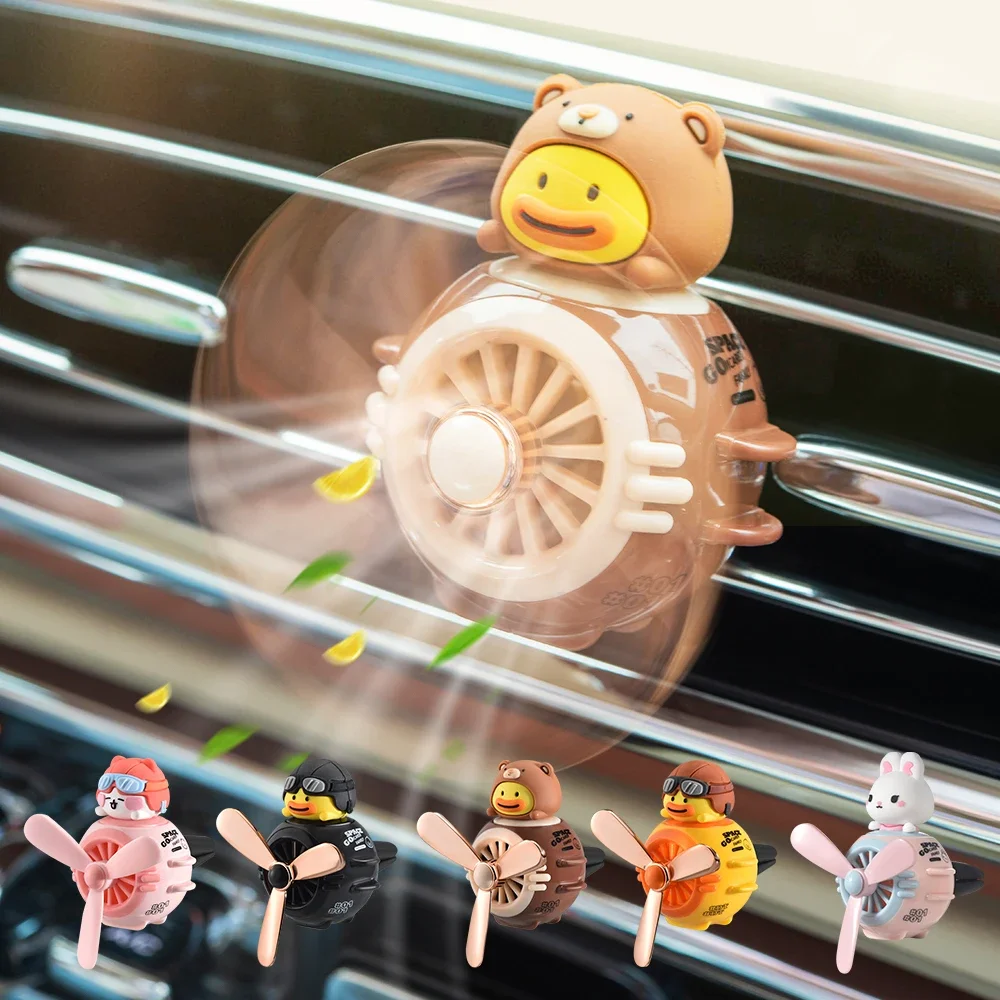 2023 Newest Cartoon Pilot Duck Automotive Rotating Propeller auto outlet Fan vent clip Perfume air freshener in the car