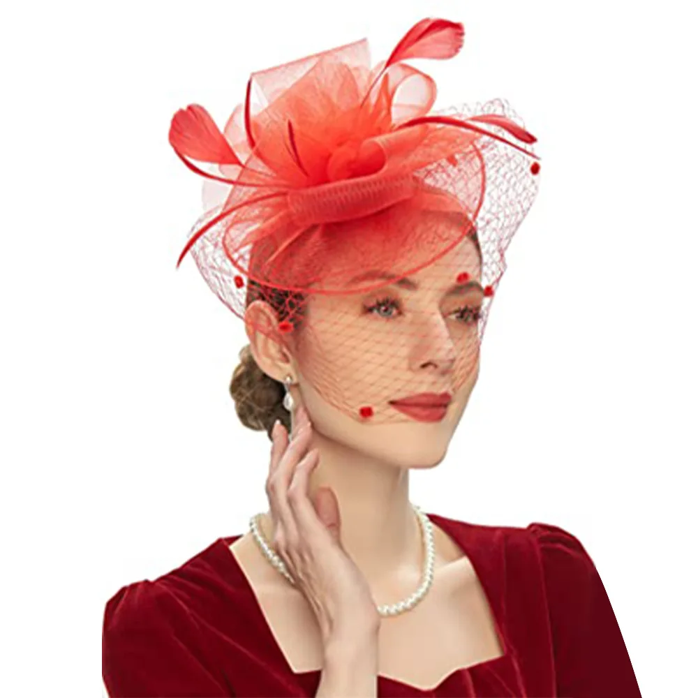 HZO-23019 Fascinators Hat Flower Mesh Ribbons Feathers Tea Party Headwear for Girls and Women