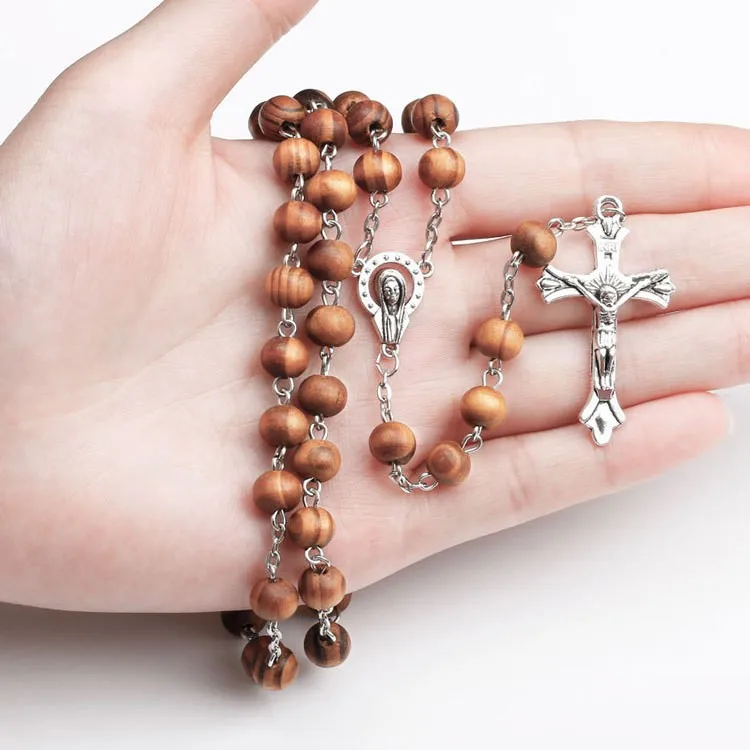 Fashion Bead necklace wooden beads prayer beads cross hanging for wholesale N8000127