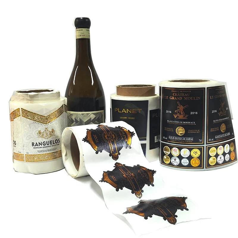 Luxury Candle Jar Adhesive Sticker Customized Logo Gold Foil Hot Stamp Waterproof  for Red Wine bottle sticker