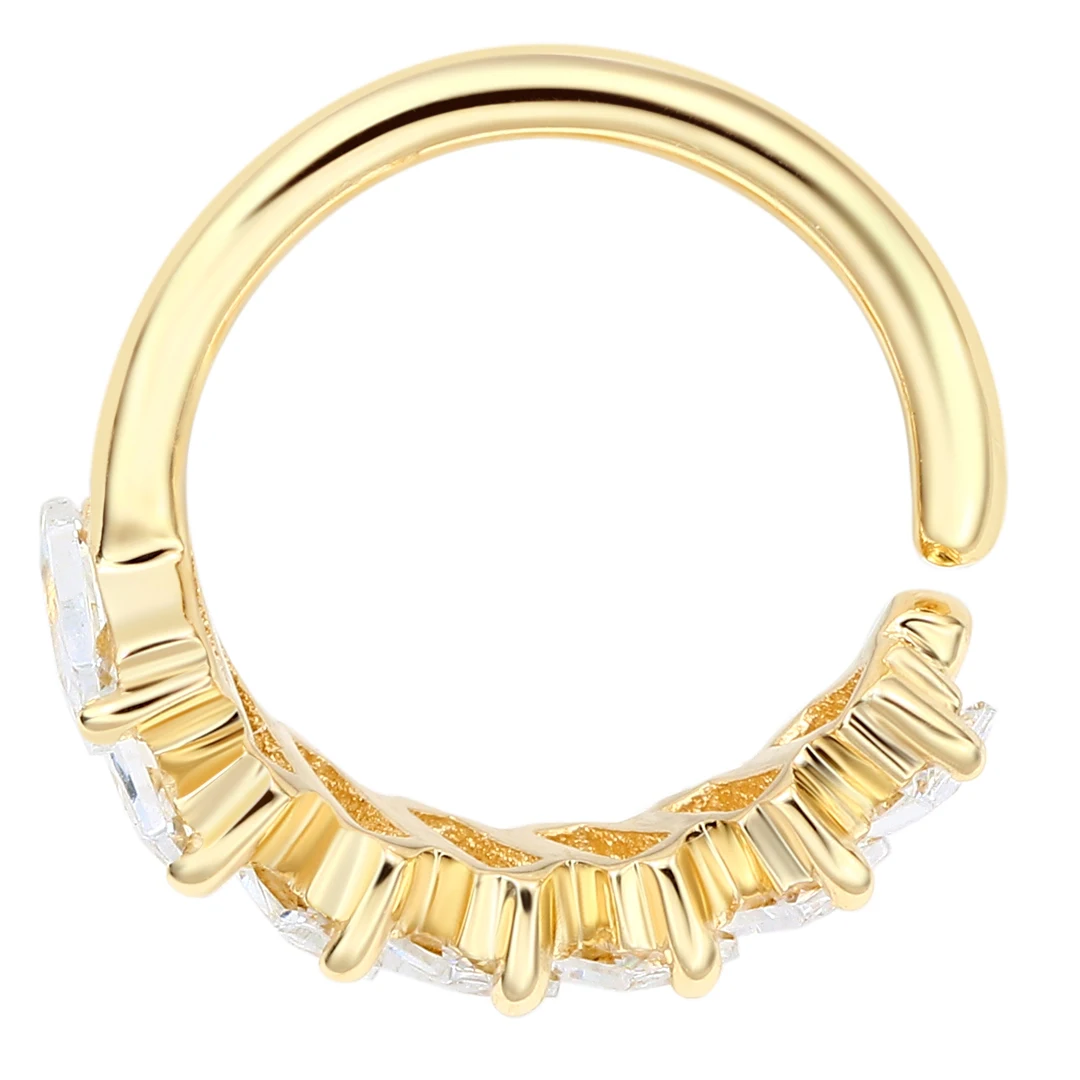 Eternal Metal 14K Solid Gold 5A Rectangle CZ Paved  Nose & Ear Hoop Ring Navel & Labret Piercing Jewelry