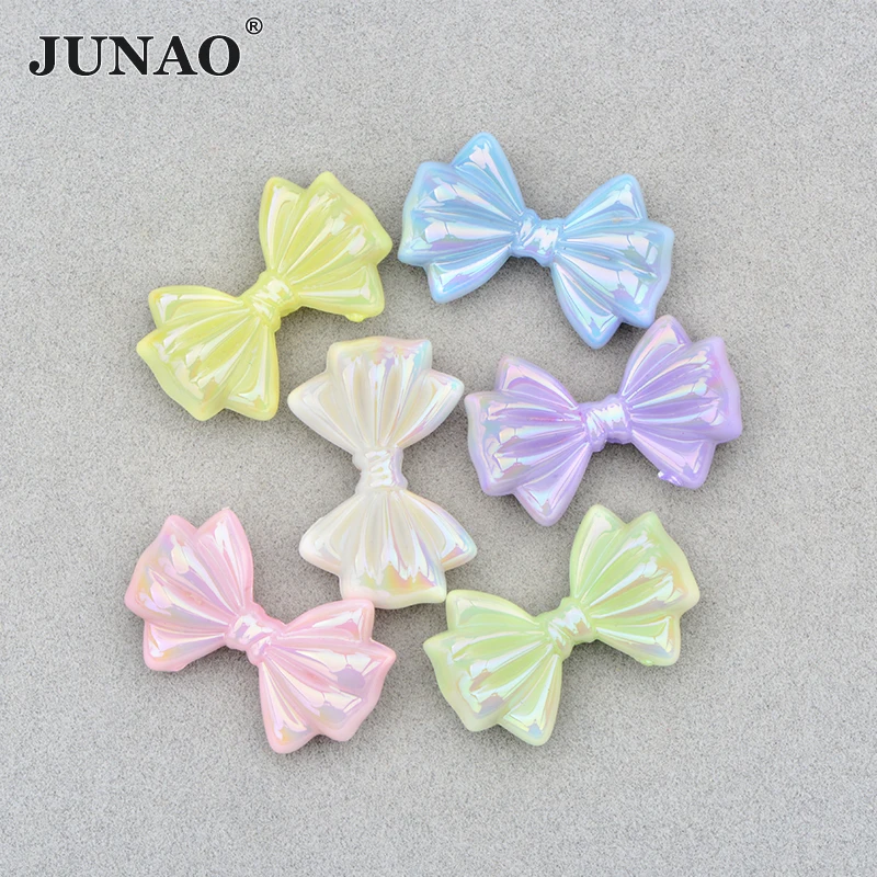 JUNAO Top Quality Colorful Bowknot Cabochon Headwear Jewelry 100pcs Resin Bow Beads Necklace Sewing Beads Wholesale For Children